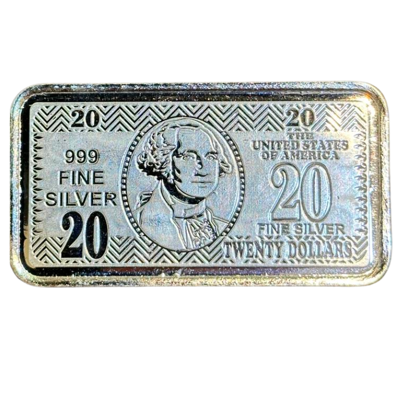 20g Silver 20 Dollar US Dollar Bill Minted Bar – AVS Bullion